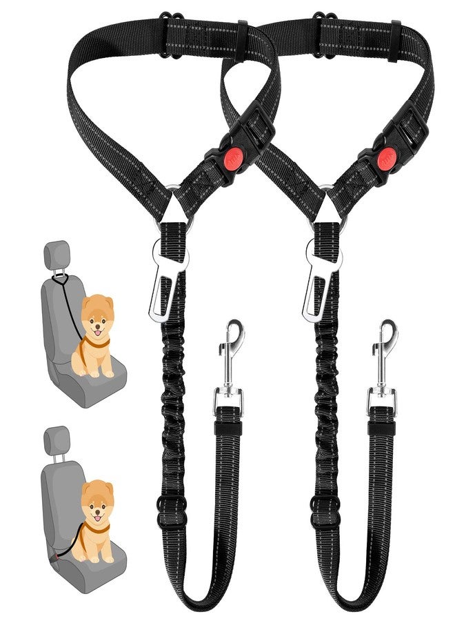 Lukovee Dog Car Seat Belt, 2 Pack Headrest Restraint Seatbelt, Adjustable Pet Safety Leads with Reflective Elastic Bungee for Dog Harness Collar Travel Daily Use (Black,Small, Headrest+Clip) - Image 1